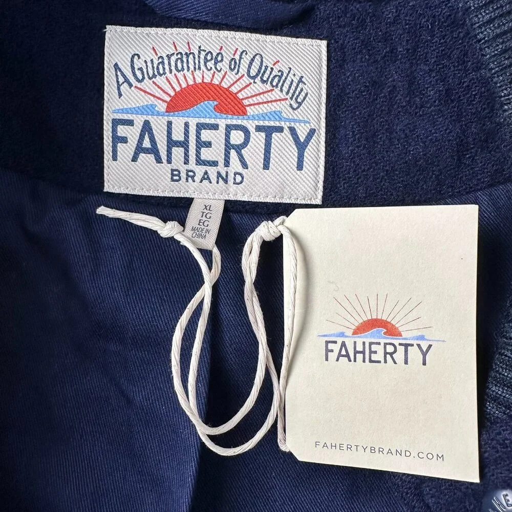 Faherty‎ Men's Wool-Blend Embroidered Throwback Varsity Jacket, Size XL, Navy