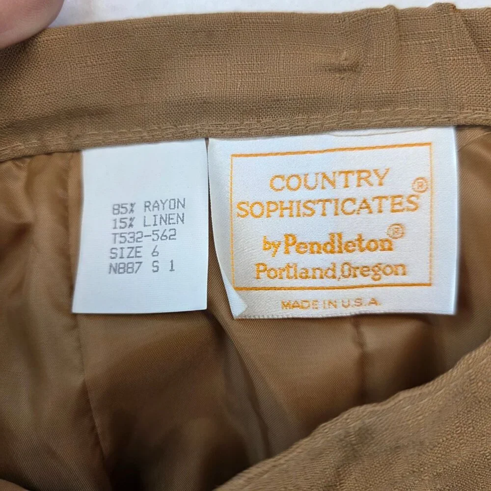 Vintage Pendleton Linen Pencil Skirt 6 Brown USA Business Academia Deadstock
