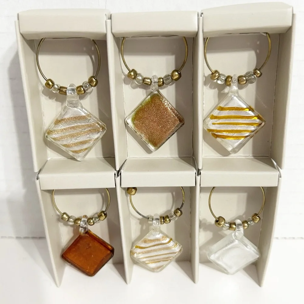 Vintage Pier 1 Imports® Six Drink Charms Glass with Beads Natural Tones