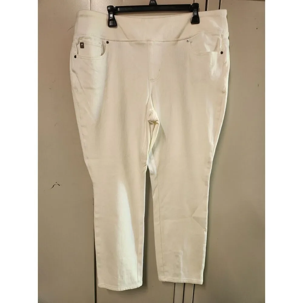 Belle by Kim Gravel Believe In Your Own Beauty White Jeans Zipper Ankle Size 20W