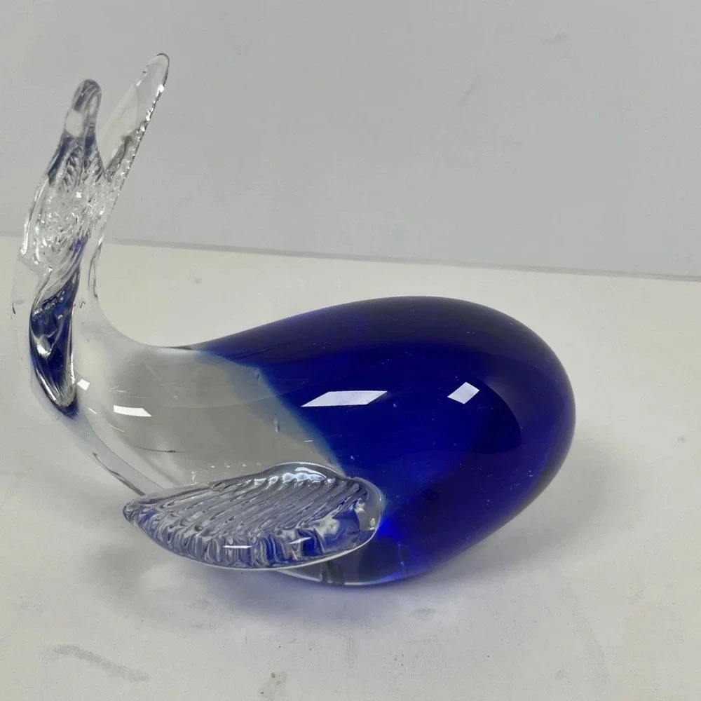 Vintage Cobalt Blue Art Glass Whale Figurine Paperweight Decor