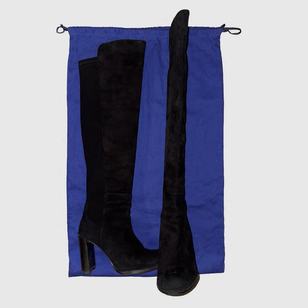 Stuart Weitzman Black Suede Hijack 50/50 Over the Knee Boot w/ Dust Bag