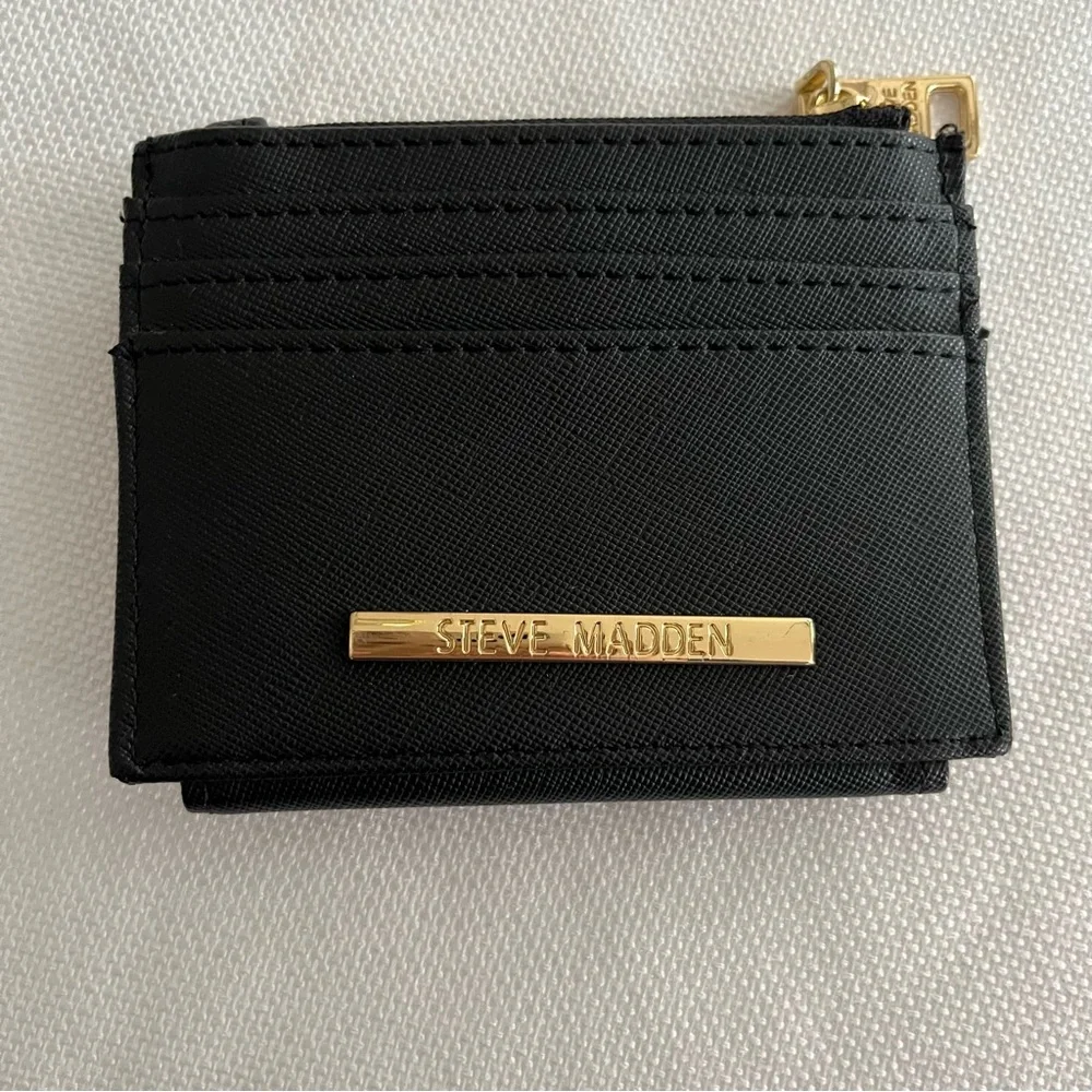 Steve Madden Black Cardholder Wallet with Gold Detail