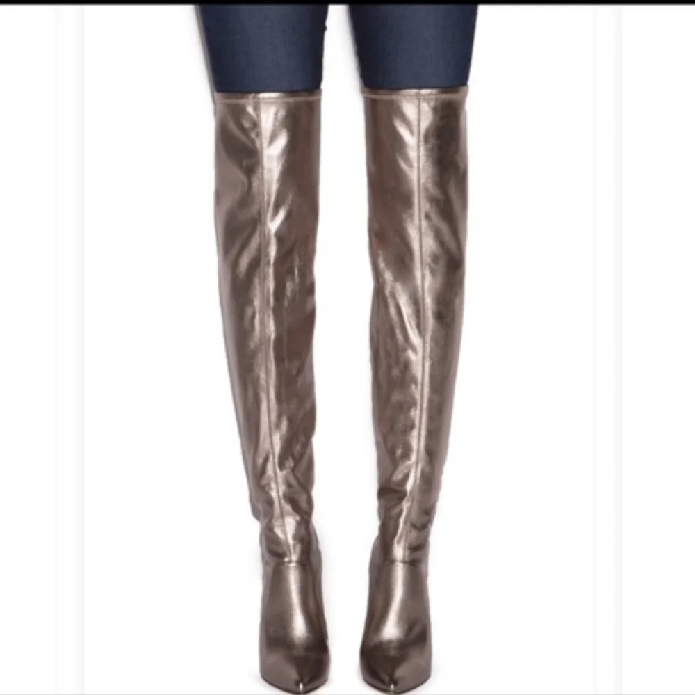 Elegant Pewter Metallic Knee-High Boots - Size 8.5