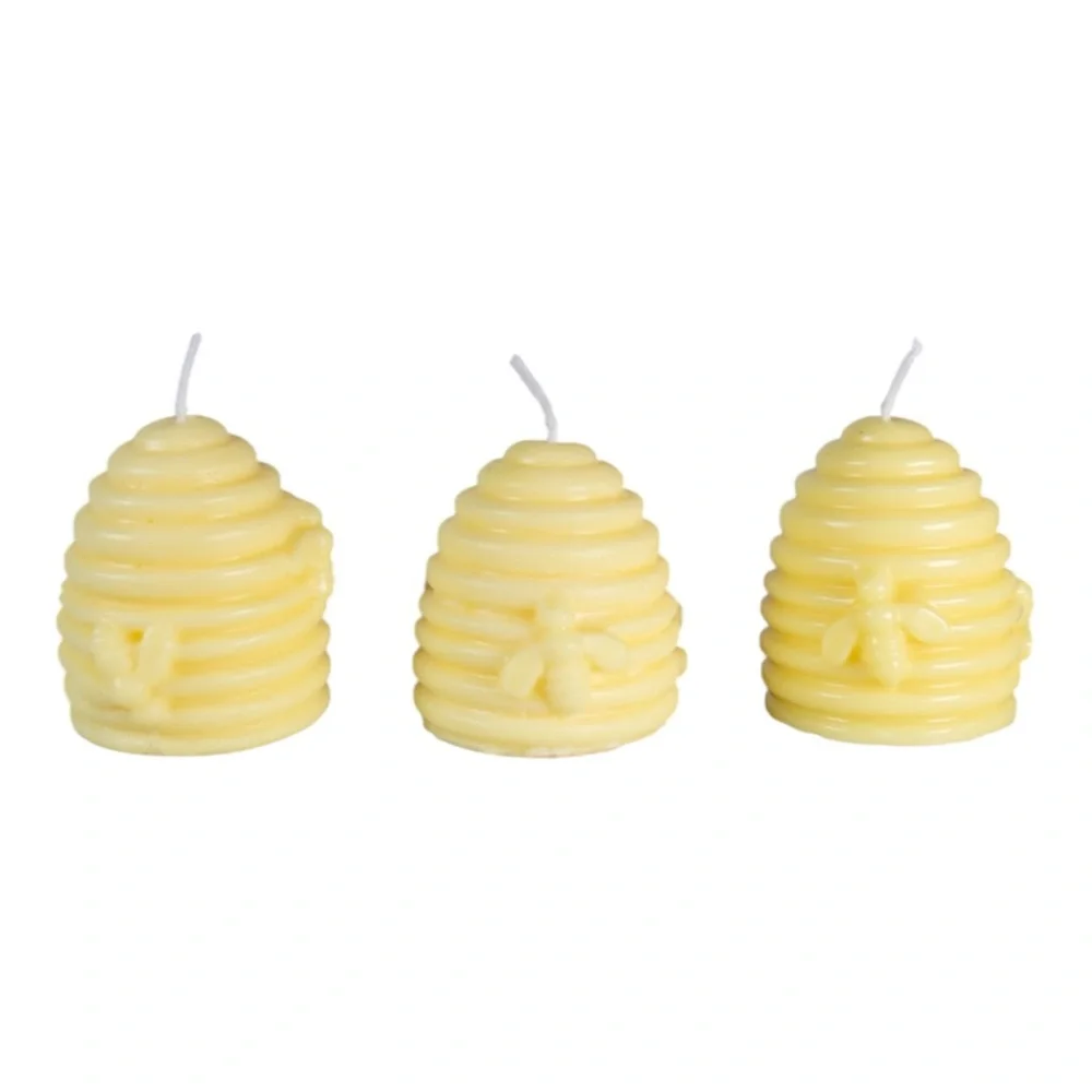 Beehive Honeycomb Yellow Decorative Candles - Set of 3