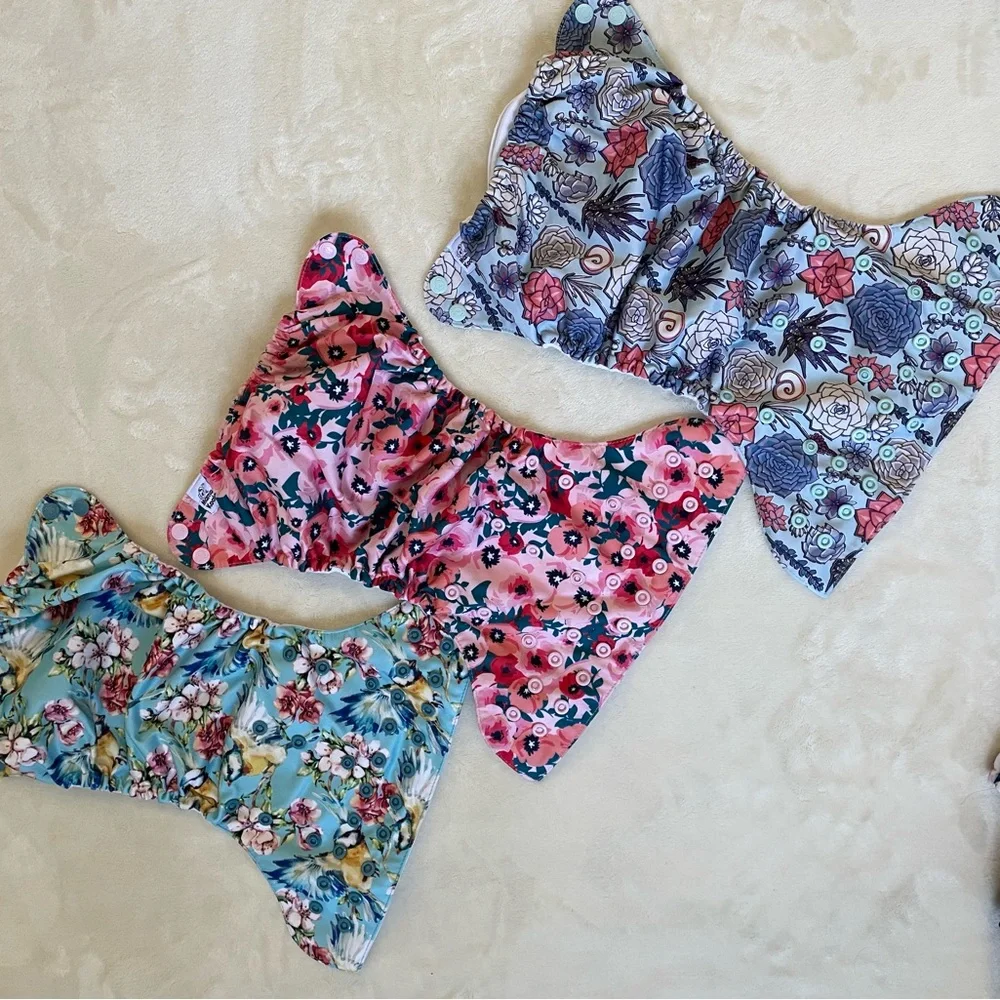 Mama Koala succulent bird floral flower cloth diaper covers and inserts set of 3
