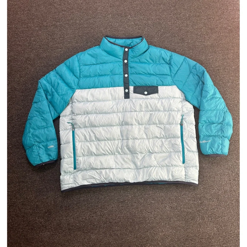 Eddie Bauer Stratuslite EB650 Puffer Jacket Teal Womens 1X Colorblock Pullover