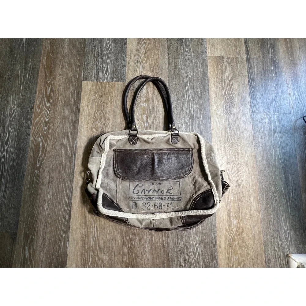 Myra Bag Gaynor Pan Am Tote Womens Large Brown Good Upcycled Canvas Leather
