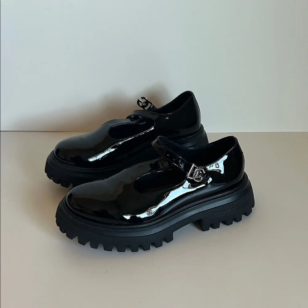 Dolce & Gabbana Black Patent Mary Jane Lug Sole Shoes