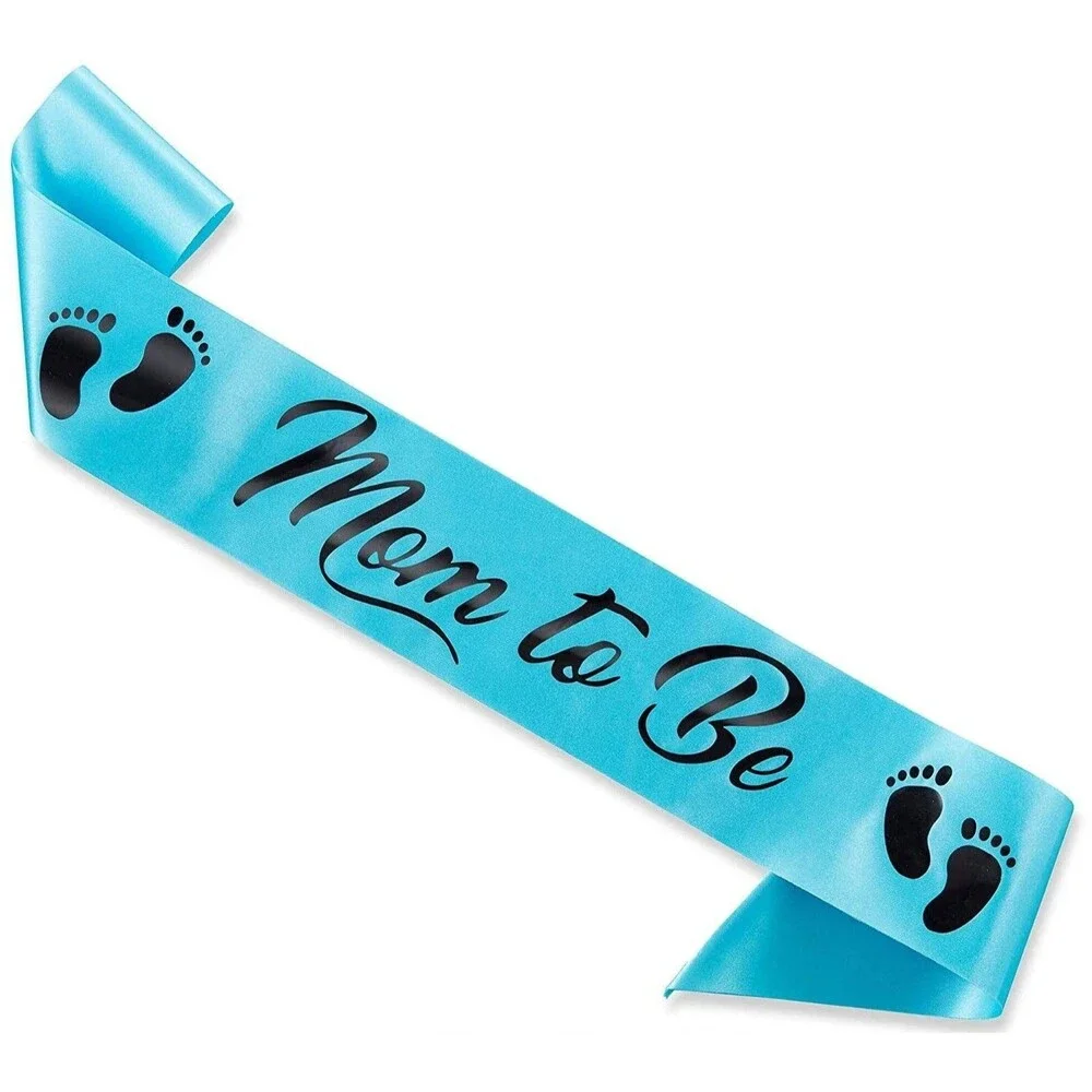 Baby Shower 'Mom to Be' Sash, Beautiful Blue Ribbon Sash and Black Foil Text