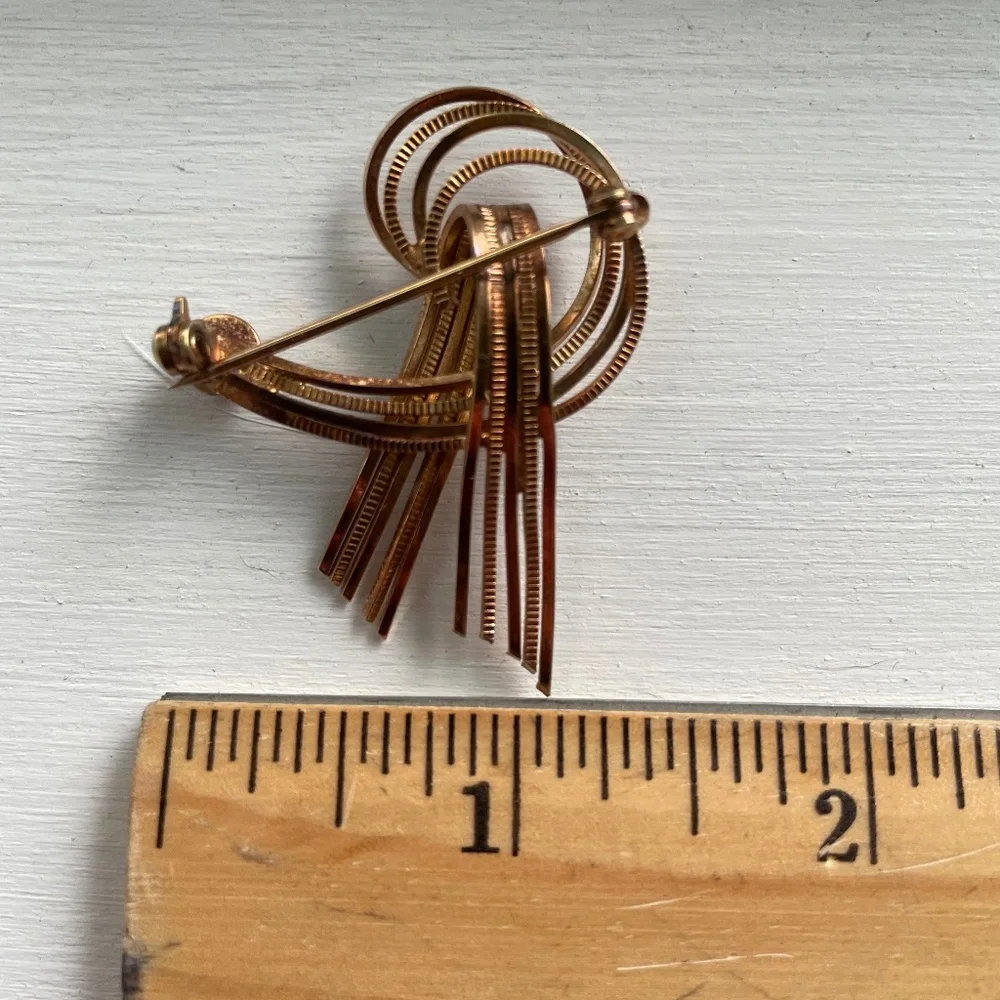 Midcentury Gold and Rose Gold Tone Vintage Ribbon Brooch