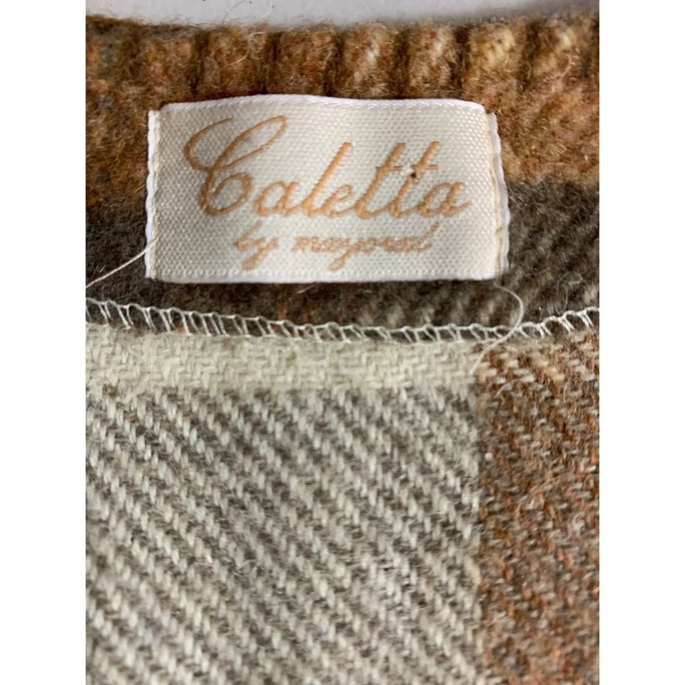 Caletta Mayoral Vintage Plaid Wool Blend Toggle Blanket Vest Brown Tan Size 16