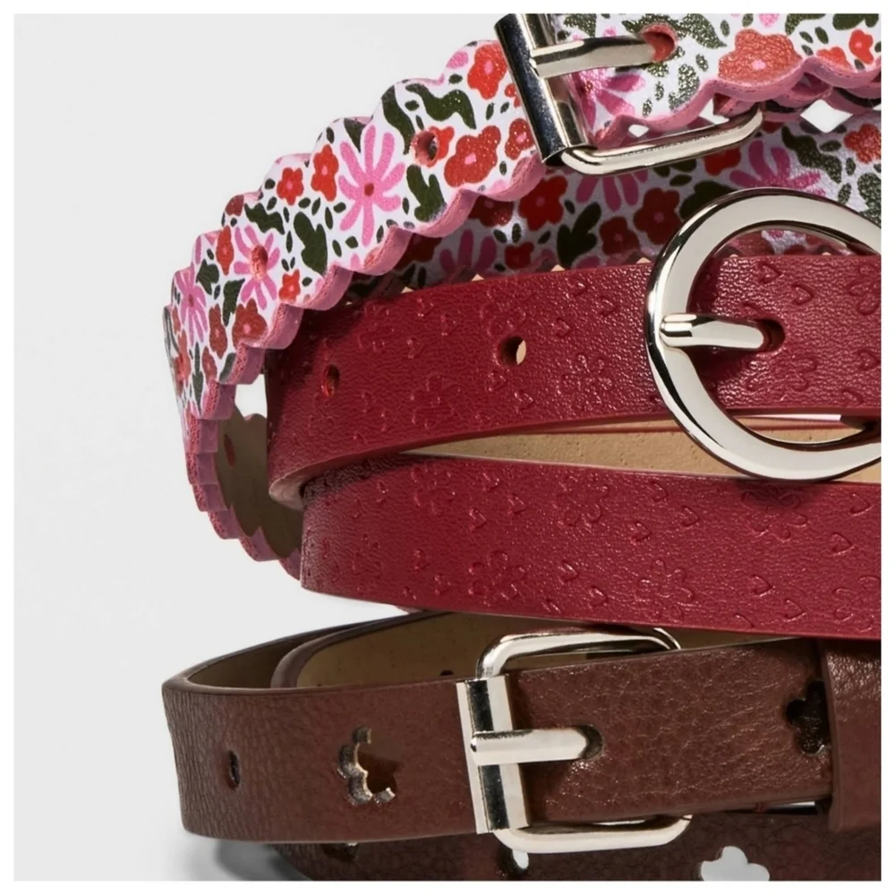 NEW Cat & Jack Multicolor/Pattern Girls' 3 Pack Floral Belt Set