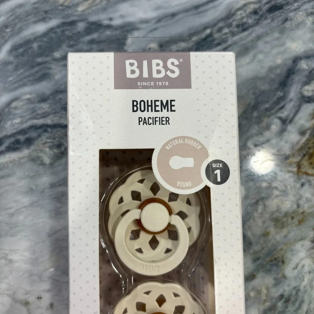 Pack Of 2 Bibs Cream Boheme Natural Denmark Rubber Round Baby Pacifier Size 1