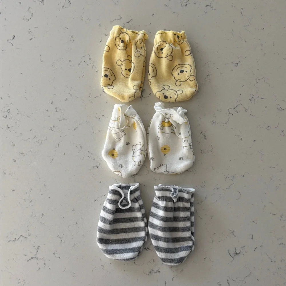 Pooh Bear Baby Mittens- Set of 3