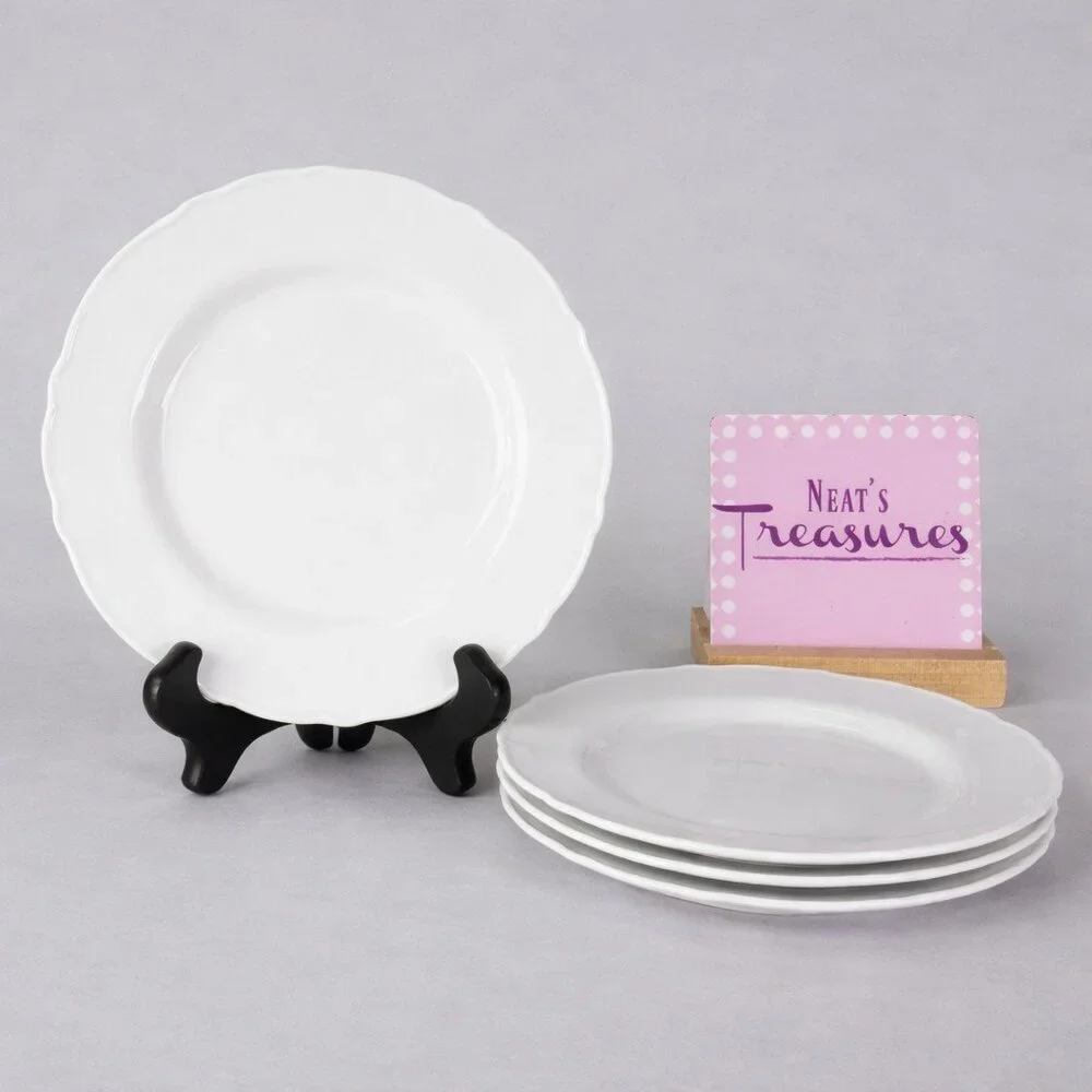Ikea of Sweden UPPLAGA 21986 White Scalloped Porcelain Lunch Salad Plates Set 4