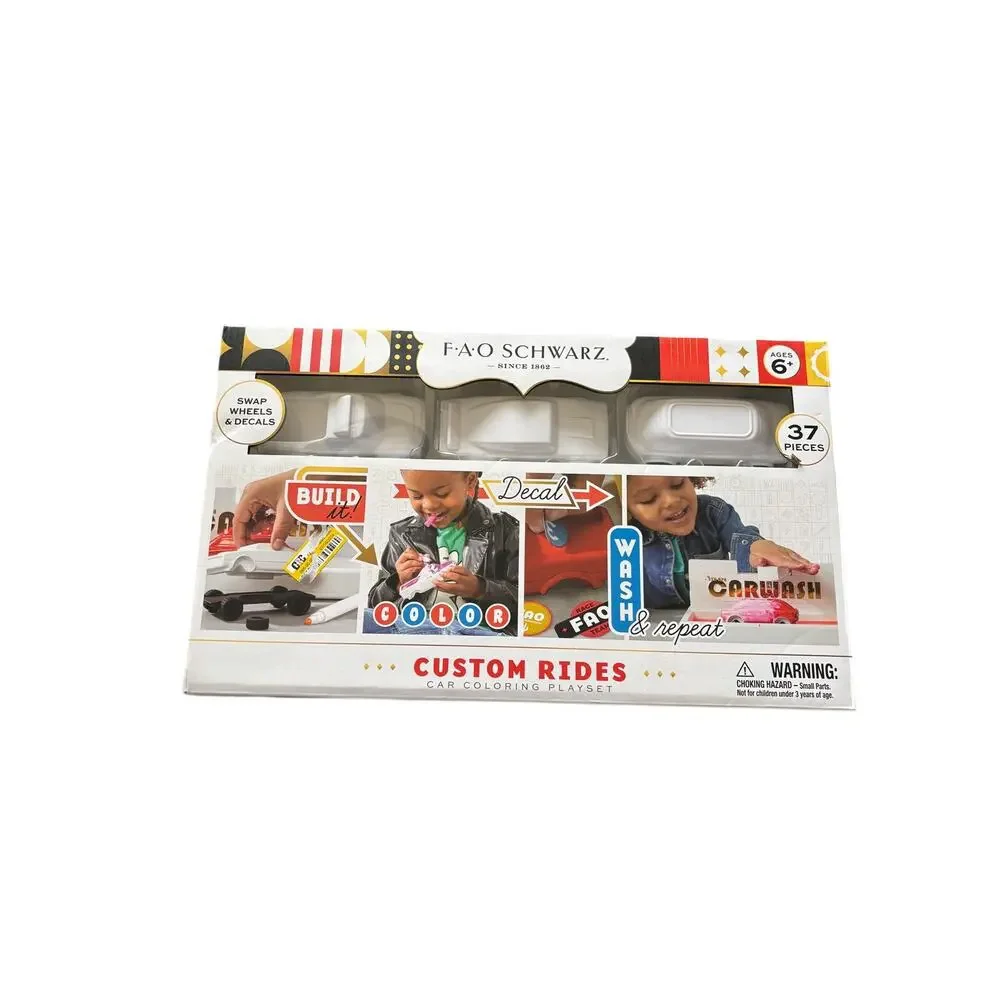 FAO Schwarz Custom Rides Car Coloring Playset 37 Piece Build & Color Kit NIB