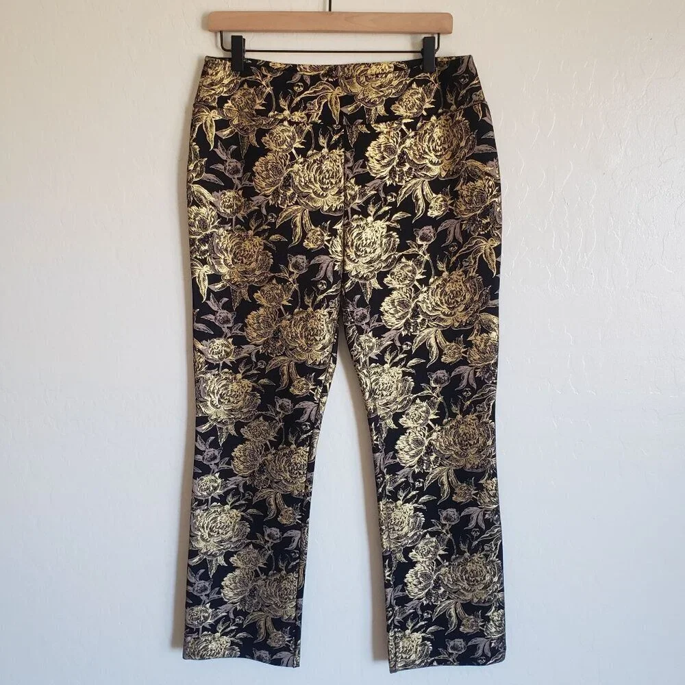 Soft Surroundings Moonstruck Metallic Gold Ponte Knit Pull-On Pant Black Size PM