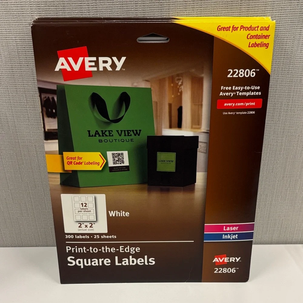 Avery QR Code Square Labels - Print-to-the-Edge - White