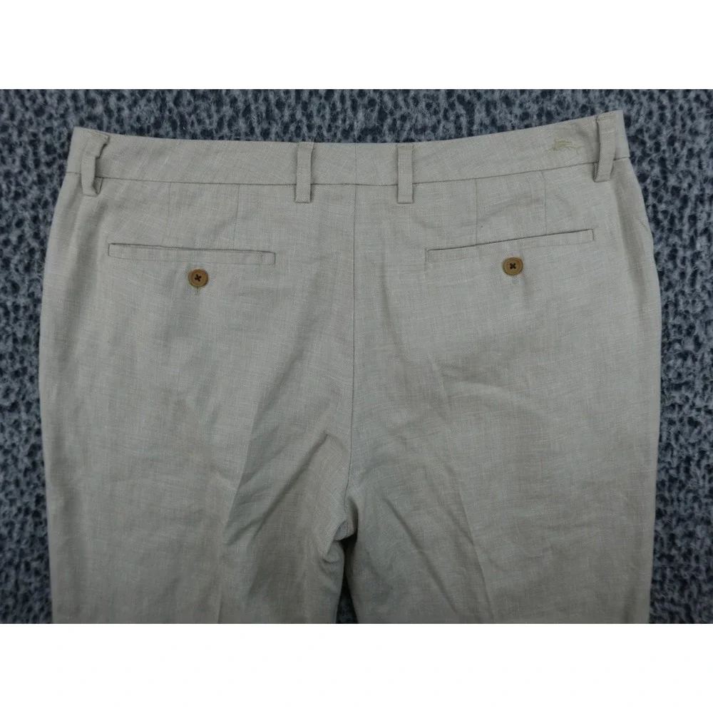 Tommy Bahama Mens Beige Linen Blend Flat Front Trousers Summer Beach Pants 35x30