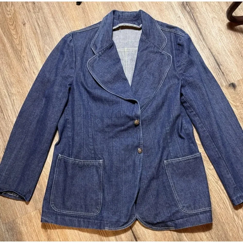 Vtg 80s 90s Matt Andrews Denim Blazer Jacket Sz 44 XL Blue Y2K