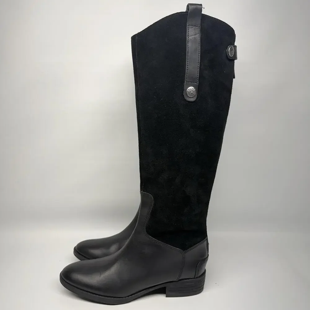 Sam Edelman Black Leather Suede Riding Boots Classic Size 5.5 Equestrian Preppy
