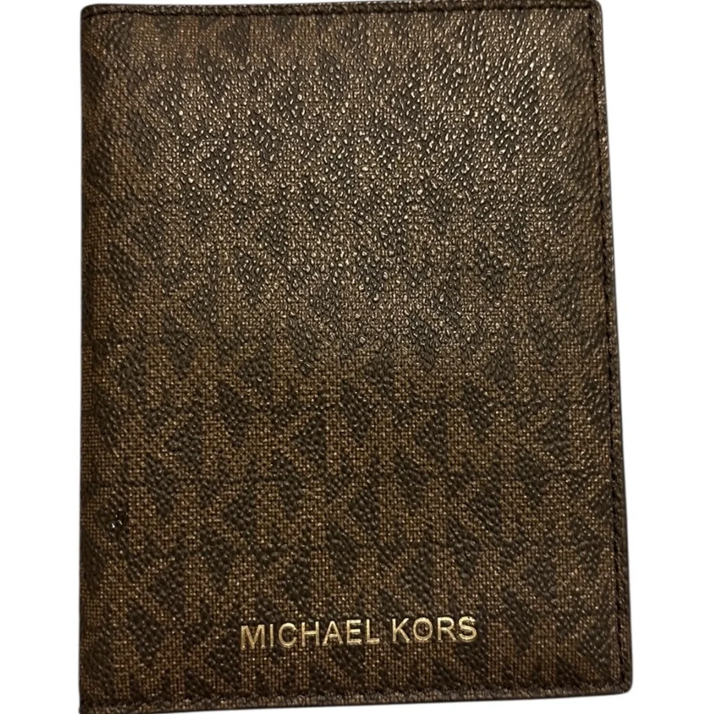 Michael Kors MK Brown Logo Bifold Wallet Card Holder Leather