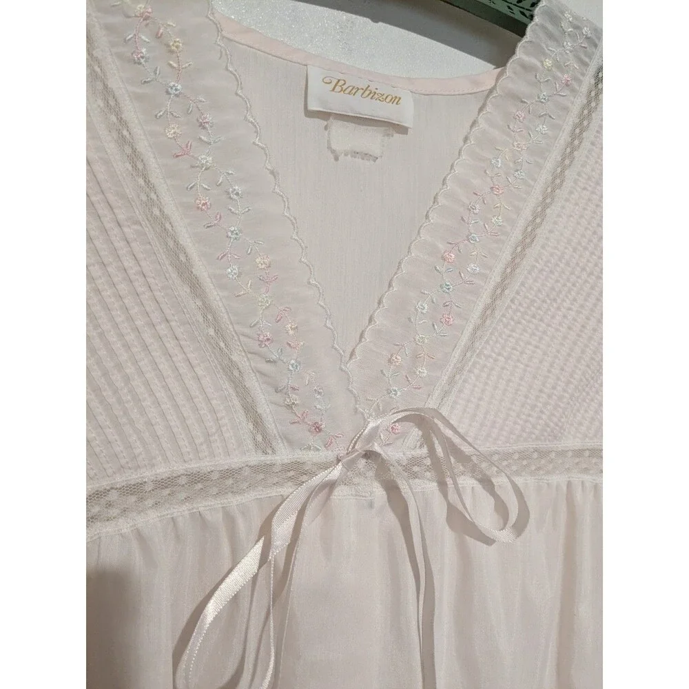 Vintage Barbizon Robe Pink Floral Lace Dressing Gown Granny Chic Cottagecore S/M