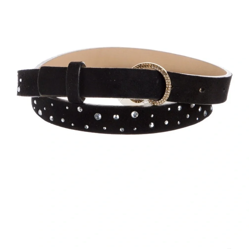 St. John Vintage Black Studded Skinny Belt - small / medium