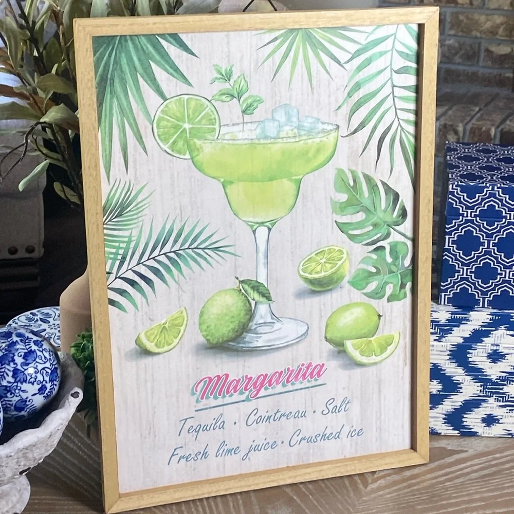 NEW! Vintage Inspired Tropical Margarita Recipe Framed Wood Sign