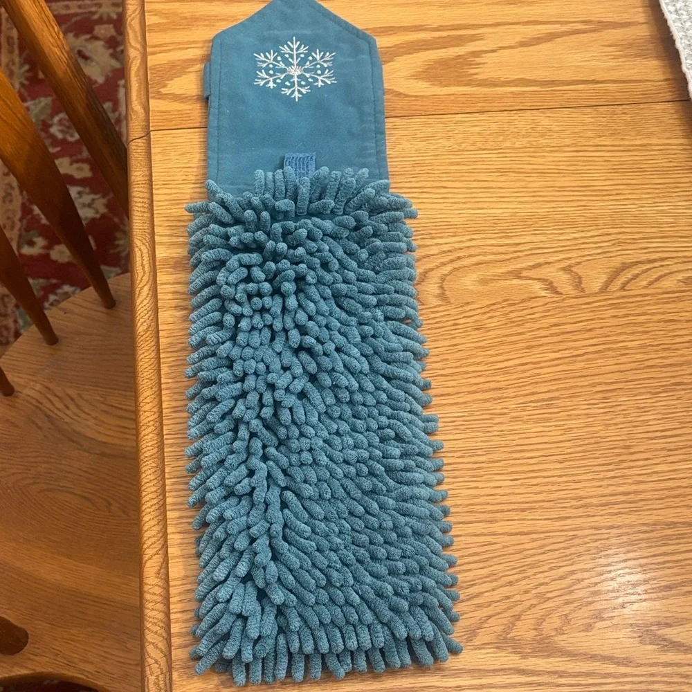 Teal Chenille Microfiber hand towel with  Snowflake Accent