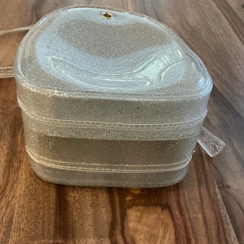 Doe A Dear Bee Mini Jelly Purse Clear Silver Glitter Kids Girls Shoulder Bag‎