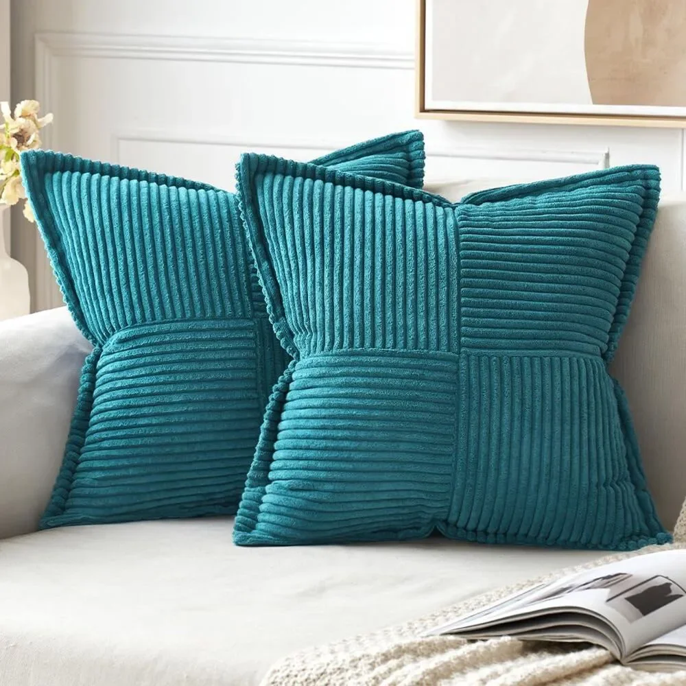 Pack of 2, 18x18 Inch, Decorative Throw Pillow Covers, Teal Blue