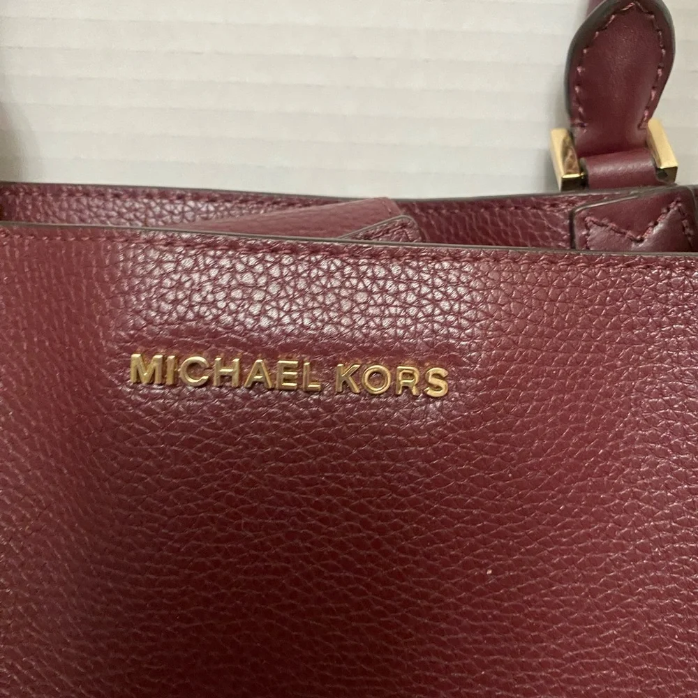 Michael Kors Maroon Leather Satchel with Gold Hardware