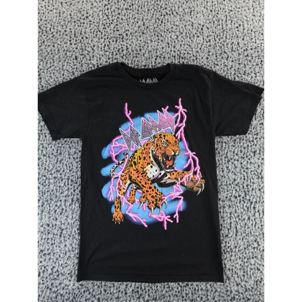 Def Leppard‎ Leopard Lightning Bolt Graphic T Shirt Black Size Small