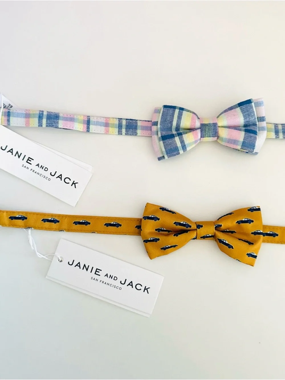 Janie and Jack Pastel Plaid & Mustard Car Bow Tie Set