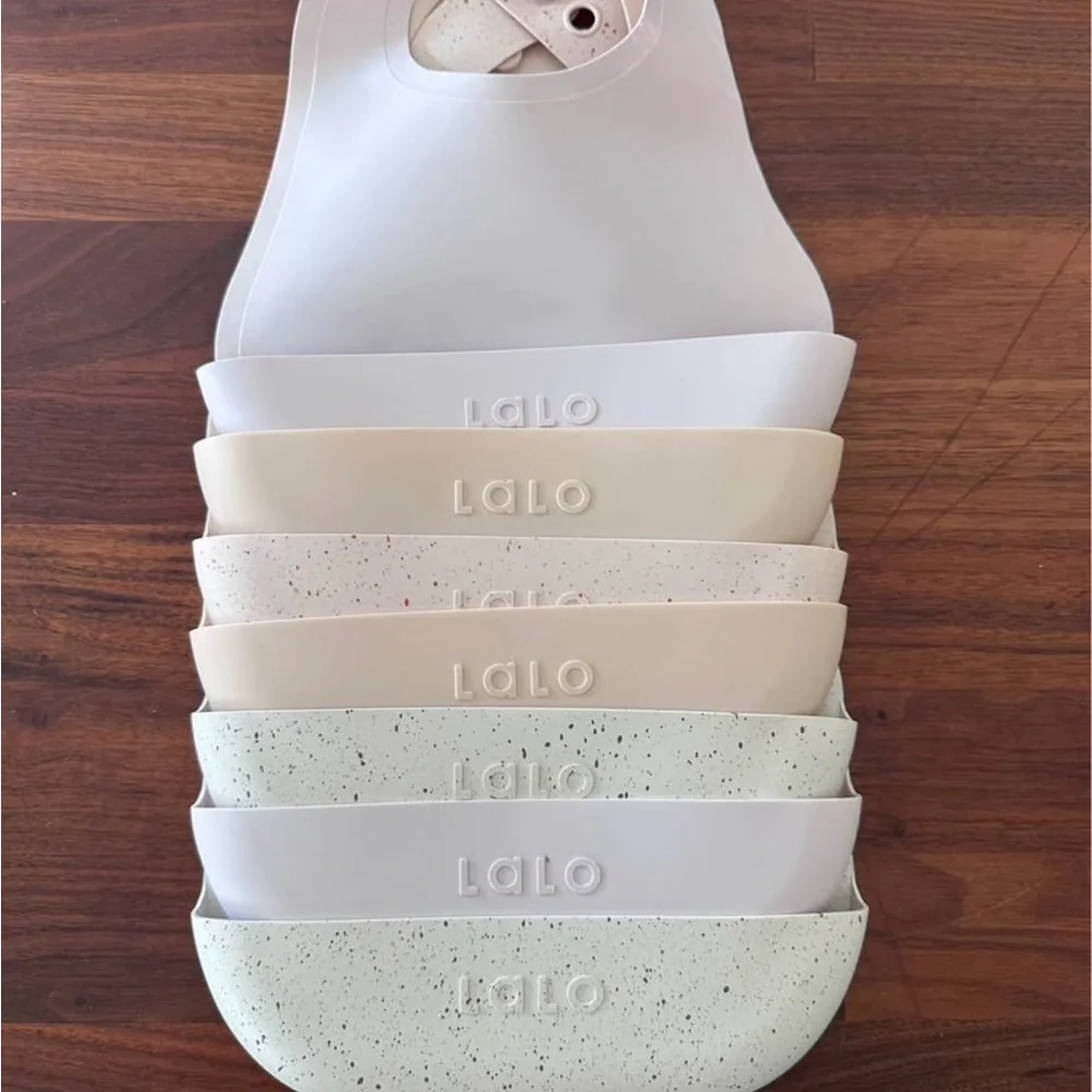 LALO Silicone Pocket Bibs Bundle - 7 pink and purple solid/speckle bibs