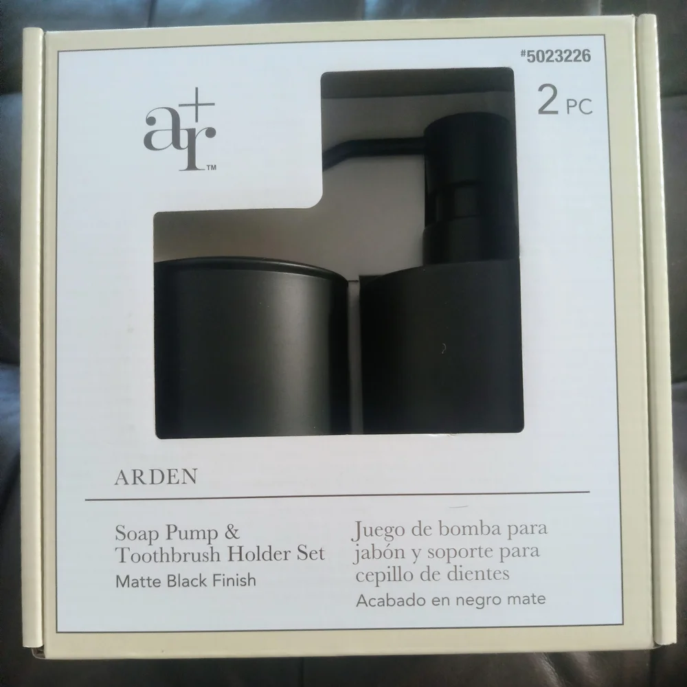 Arden Matte Black Soap Pump & Toothbrush Holder Set