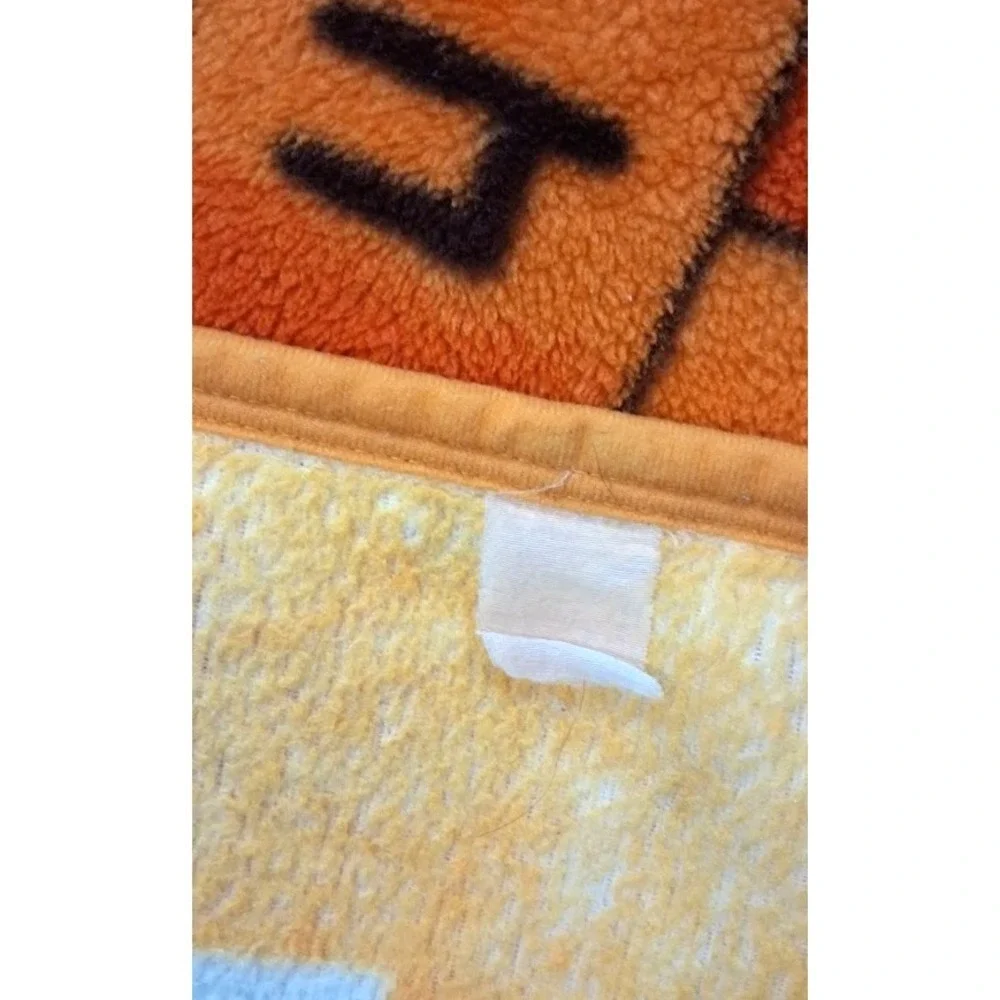 Playing Bears Fleece Orange Yellow Throw Blanket Hopscotch Jump Rope Bubbles BIG