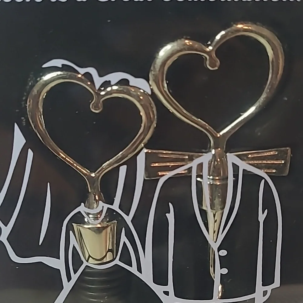 Silver Heart Wedding Bottle Stopper and Pourer Set - Home Party Supplies