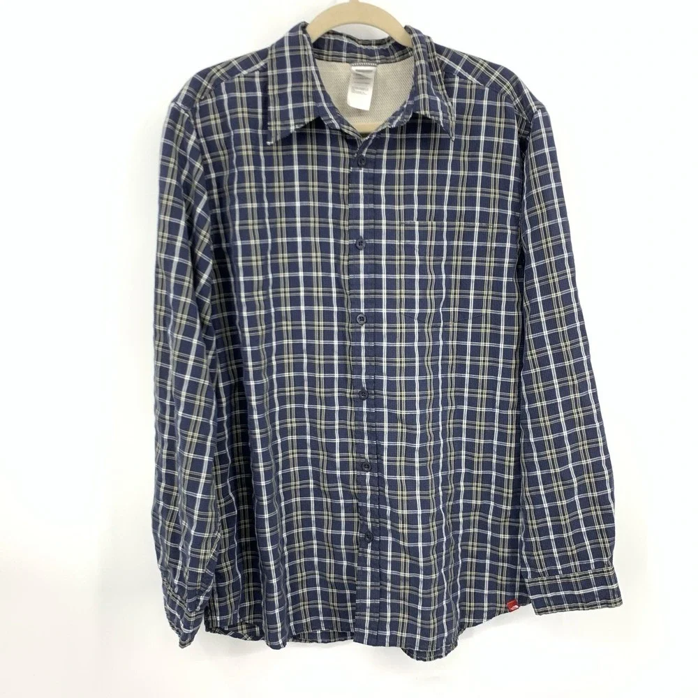The North Face Men Size Large Shirt Button Down Top Blue White Checkered Plaid‎