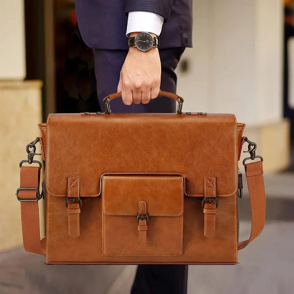 Men's Brown Leather Water repellent Messenger Bag 16.14