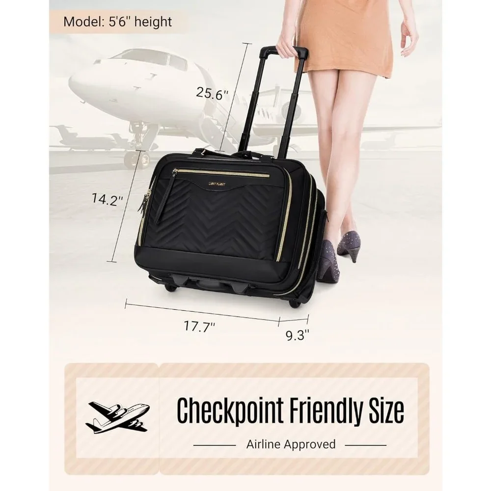 LIGHT FLIGHT Rolling Laptop Bag 17.3 inch Rolling Briefcase for Women
