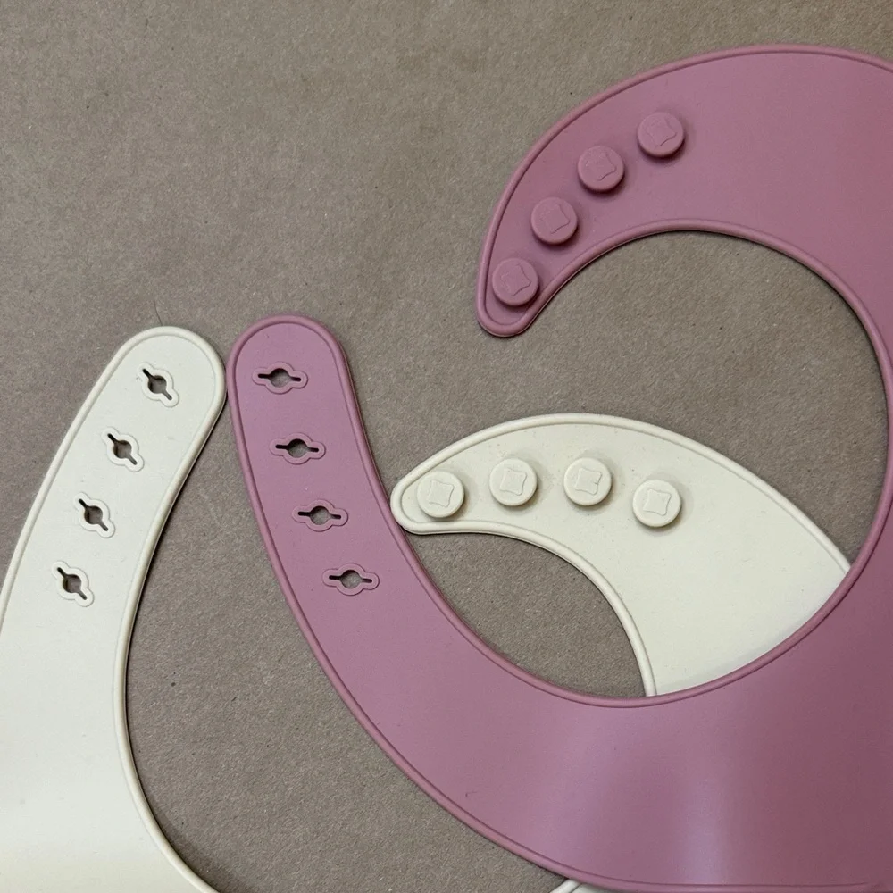 Cream and Pink Silicone Baby Bibs