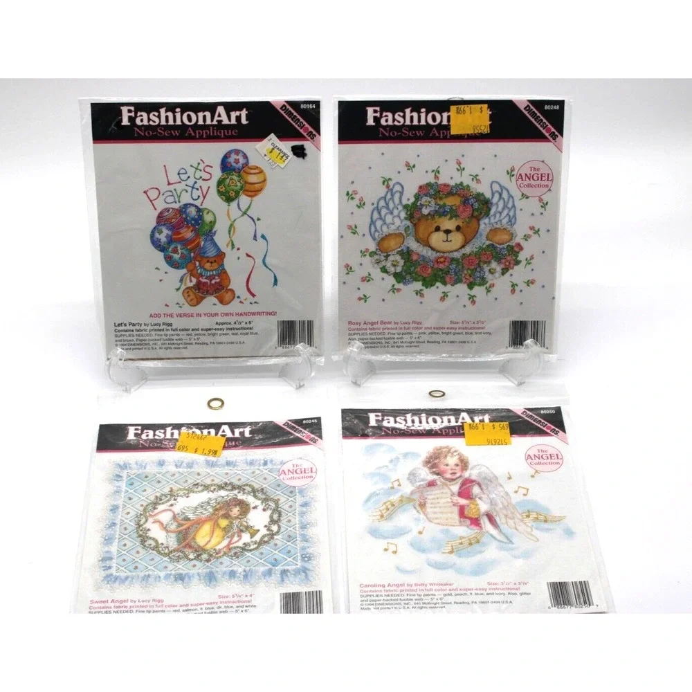 4 VTG No-Sew Applique 1994 Dimensions Fashion Art - Bears & Angels NEW