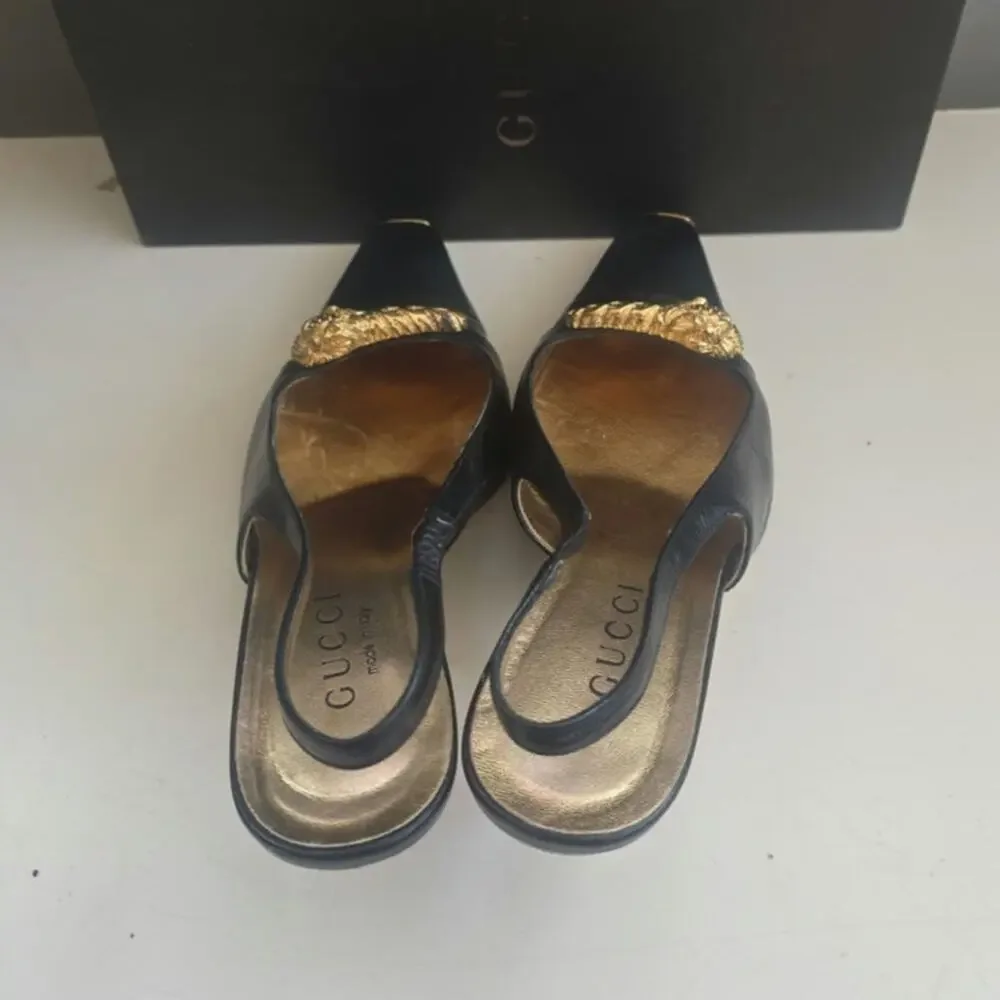 Vintage 2000s Tom Ford for Gucci Black and Good slingback Pumps sz 36 C