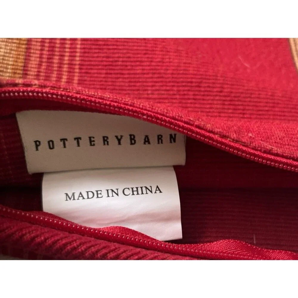 Pottery Barn Red Striped Throw Pillow Cover Sham Zip 20x20