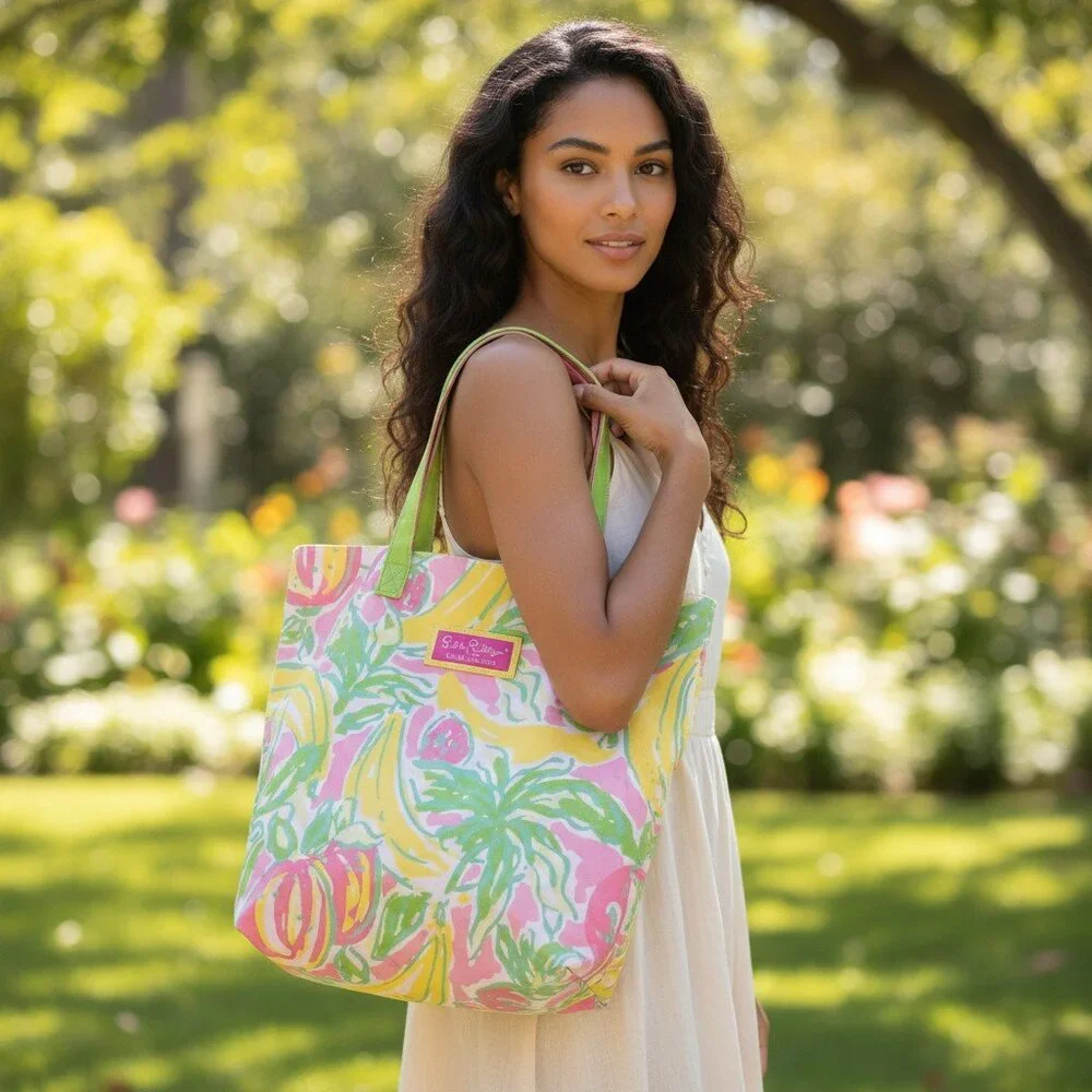 LILLY PULITZER ESTEE LAUDER Floral Tote Beach Bag Preppy Shopper Shoulder Purse