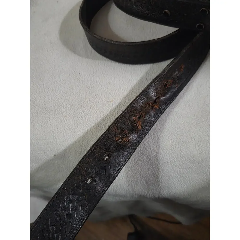 Vtg Western Leather BELT sz 46 Texas Star Belt Buckle Brown Silver