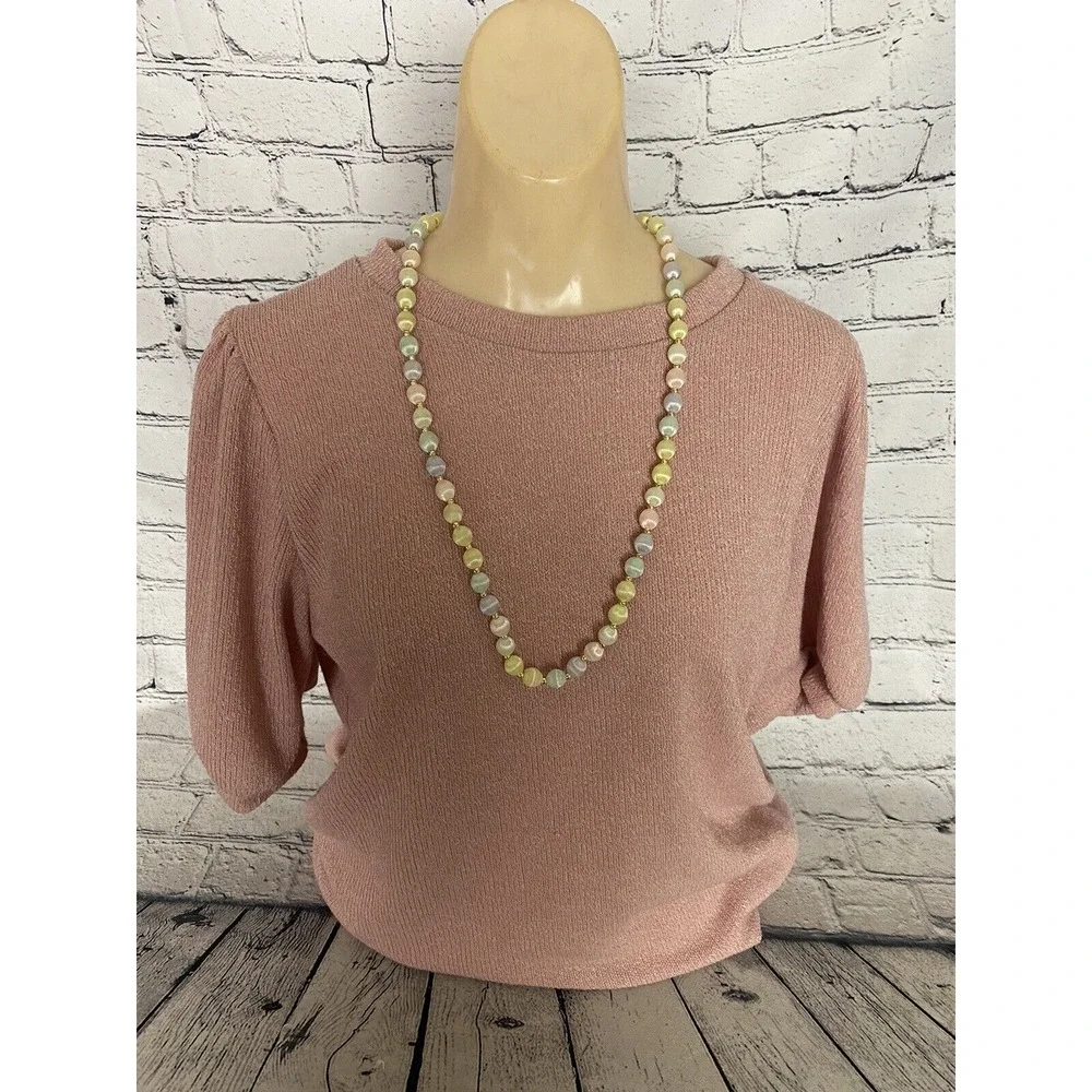 Vintage 1980's Satin Silk Thread Bead  Necklace Multicolor Pastel Beads
